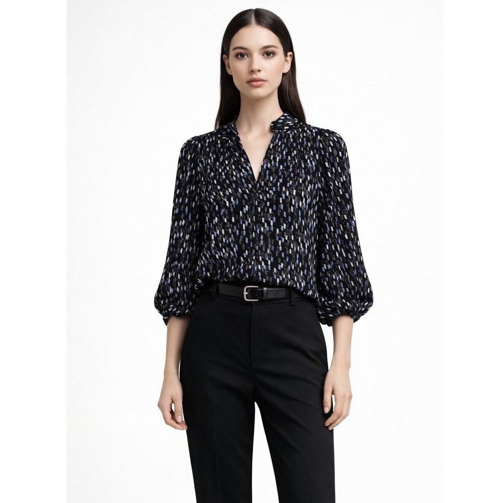 Nordstrom Poet Sleeve Top Blouse Geometric Print Black XS NWOT